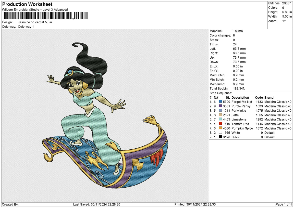 Jasmine on carpet Embroidery File 6 size