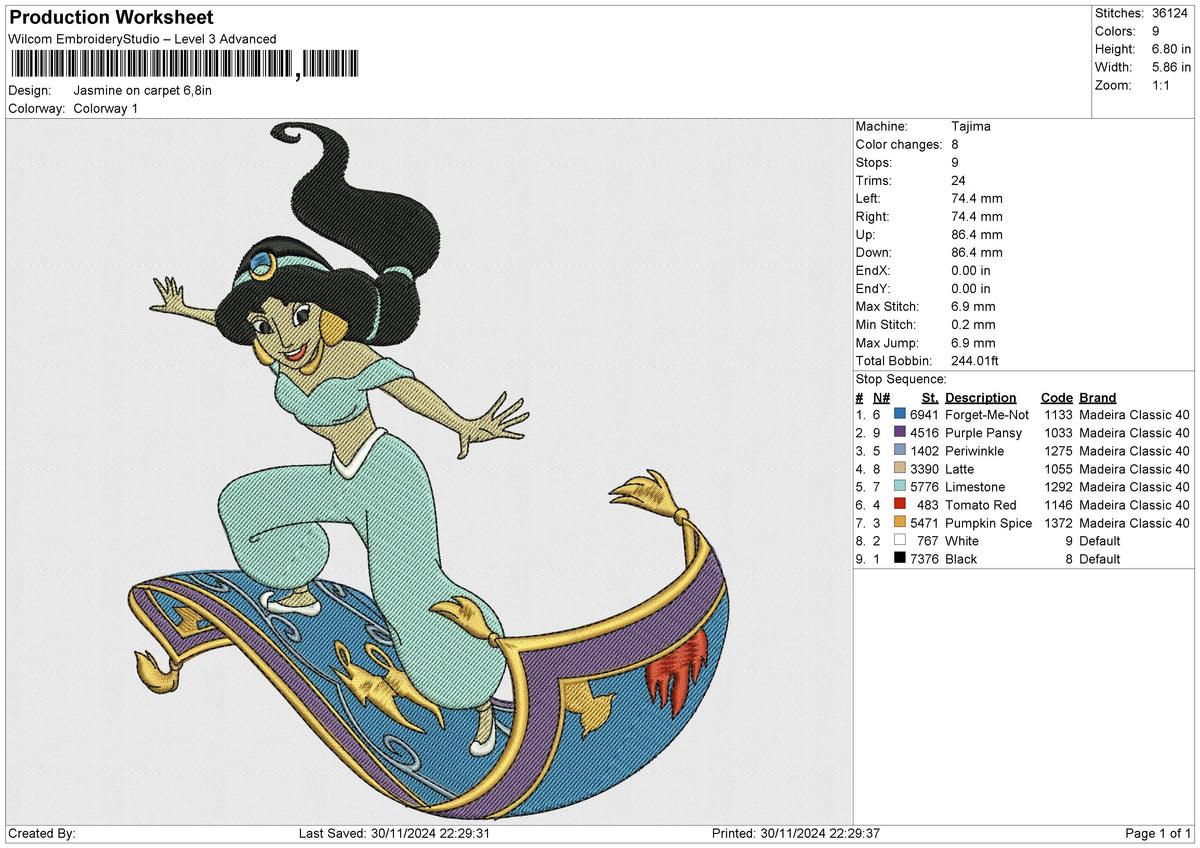 Jasmine on carpet Embroidery File 6 size