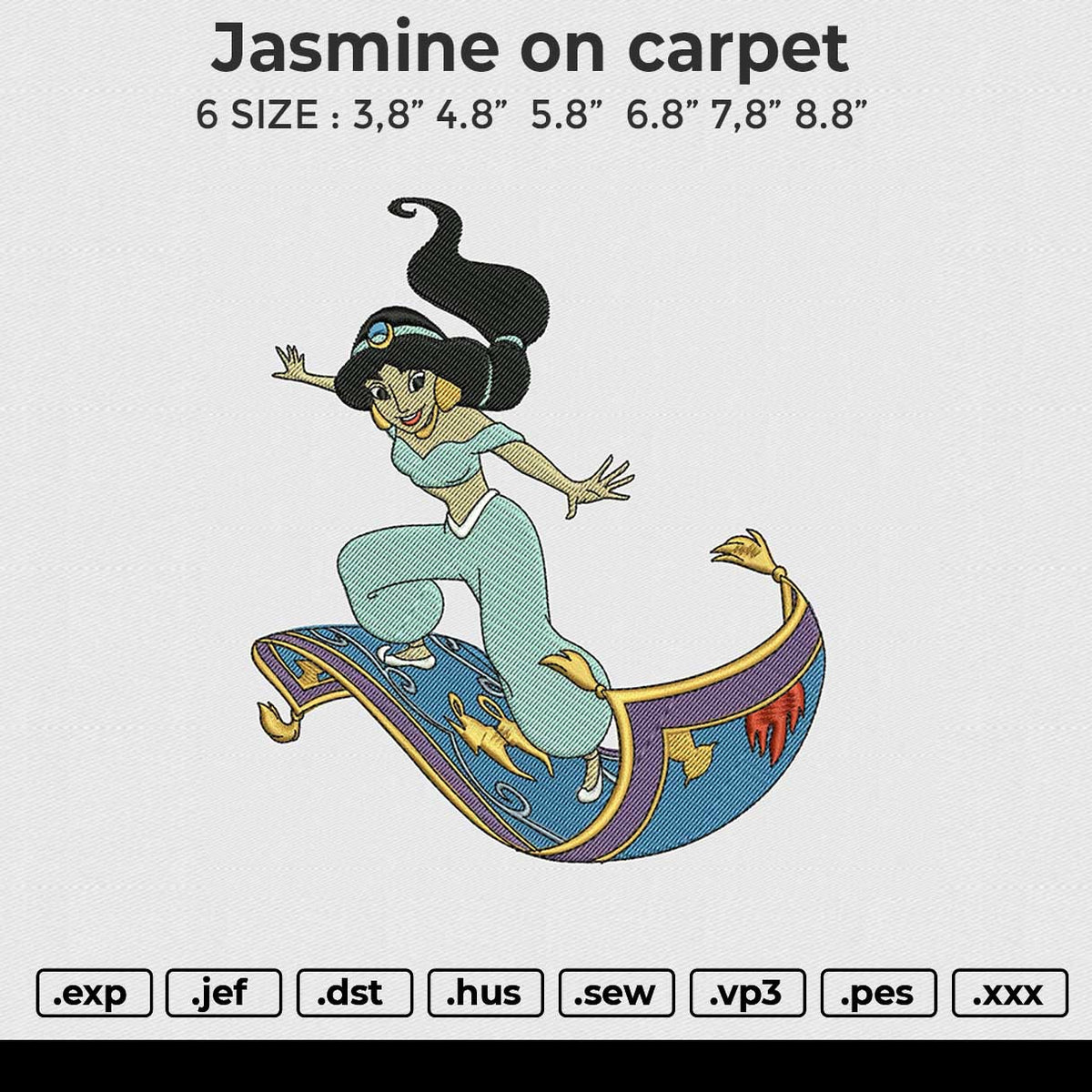 Jasmine on carpet Embroidery File 6 size