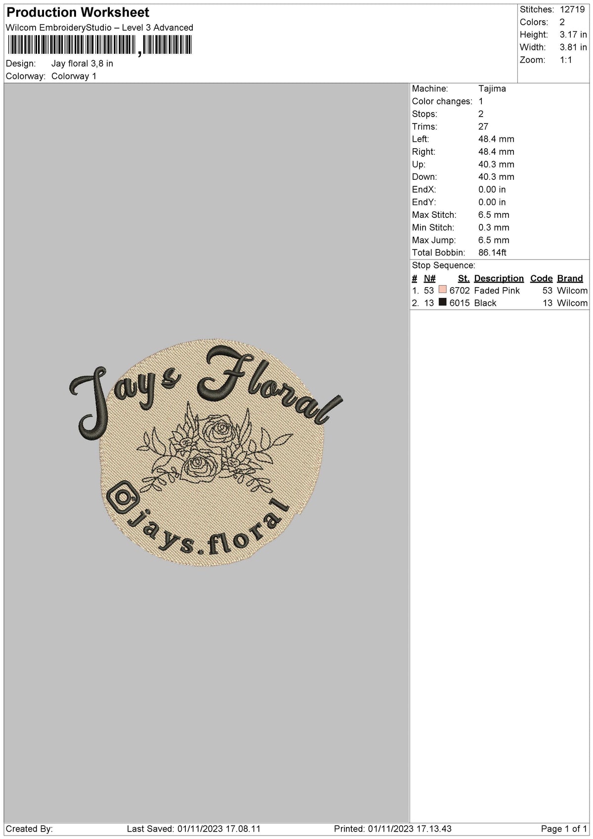 Jay Floral Embroidery File 6 sizes