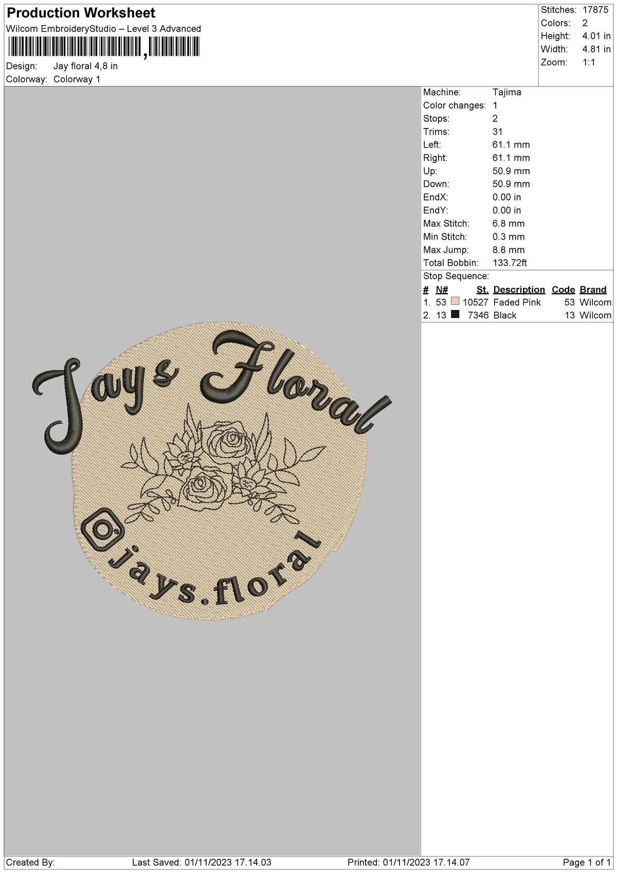 Jay Floral Embroidery File 6 sizes