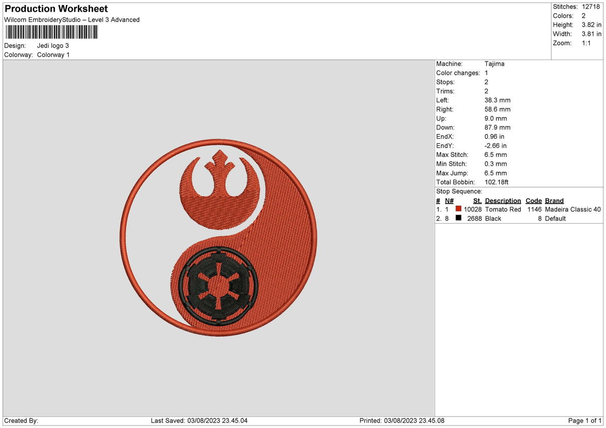 Jedi L Embroidery File 6 sizes