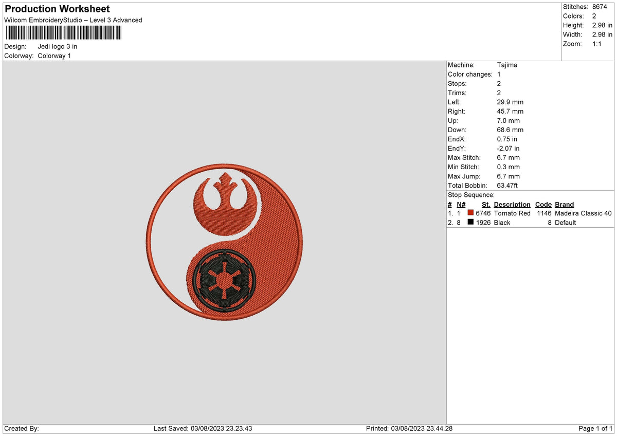 Jedi L Embroidery File 6 sizes
