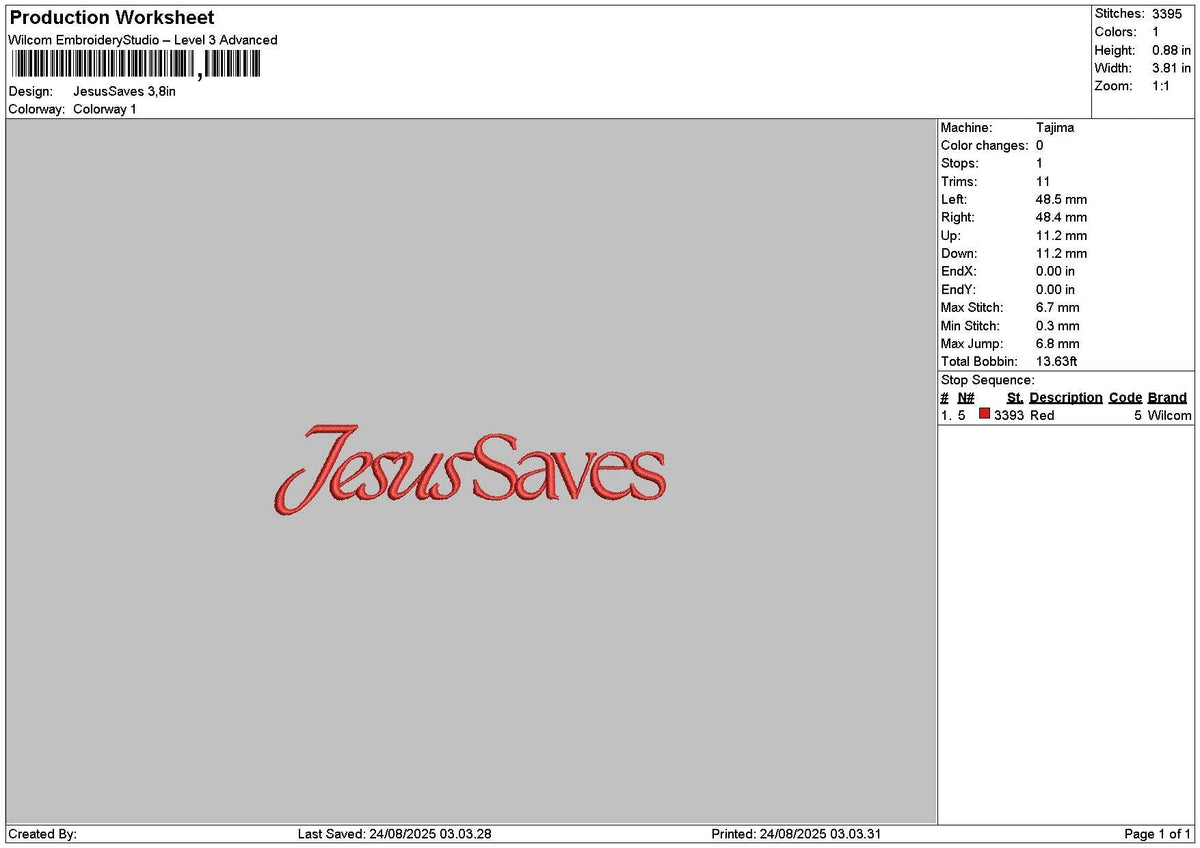 Jesustext 2308 Embroidery File 6 sizes