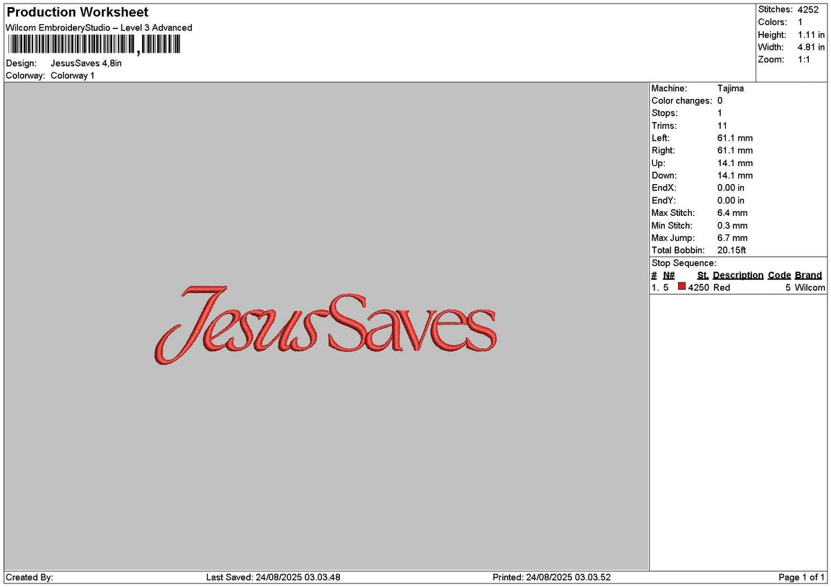 Jesustext 2308 Embroidery File 6 sizes