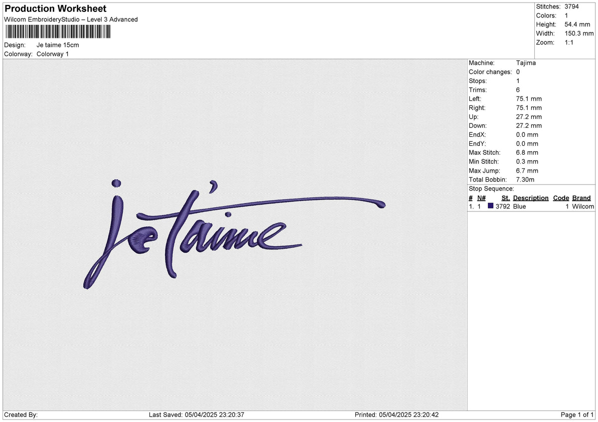 Je Taime Embroidery File 6 size