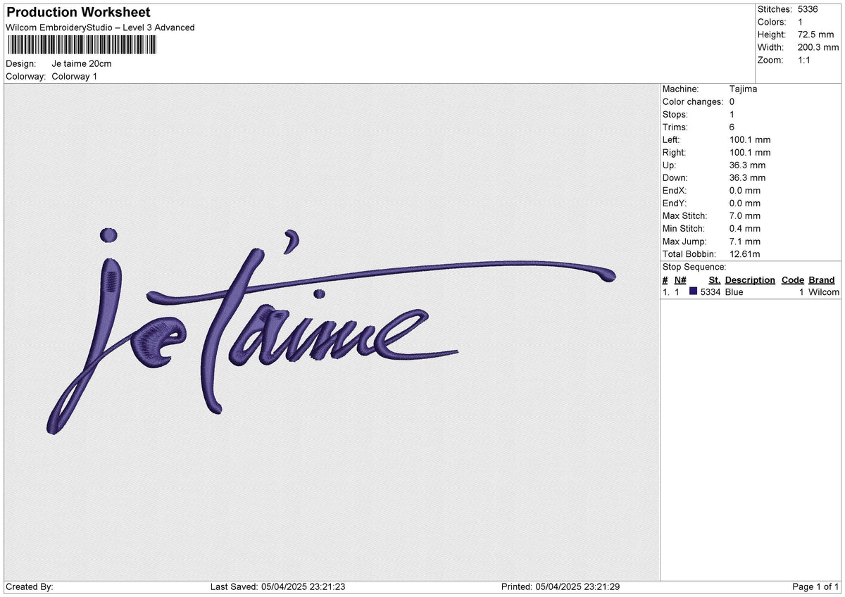 Je Taime Embroidery File 6 size