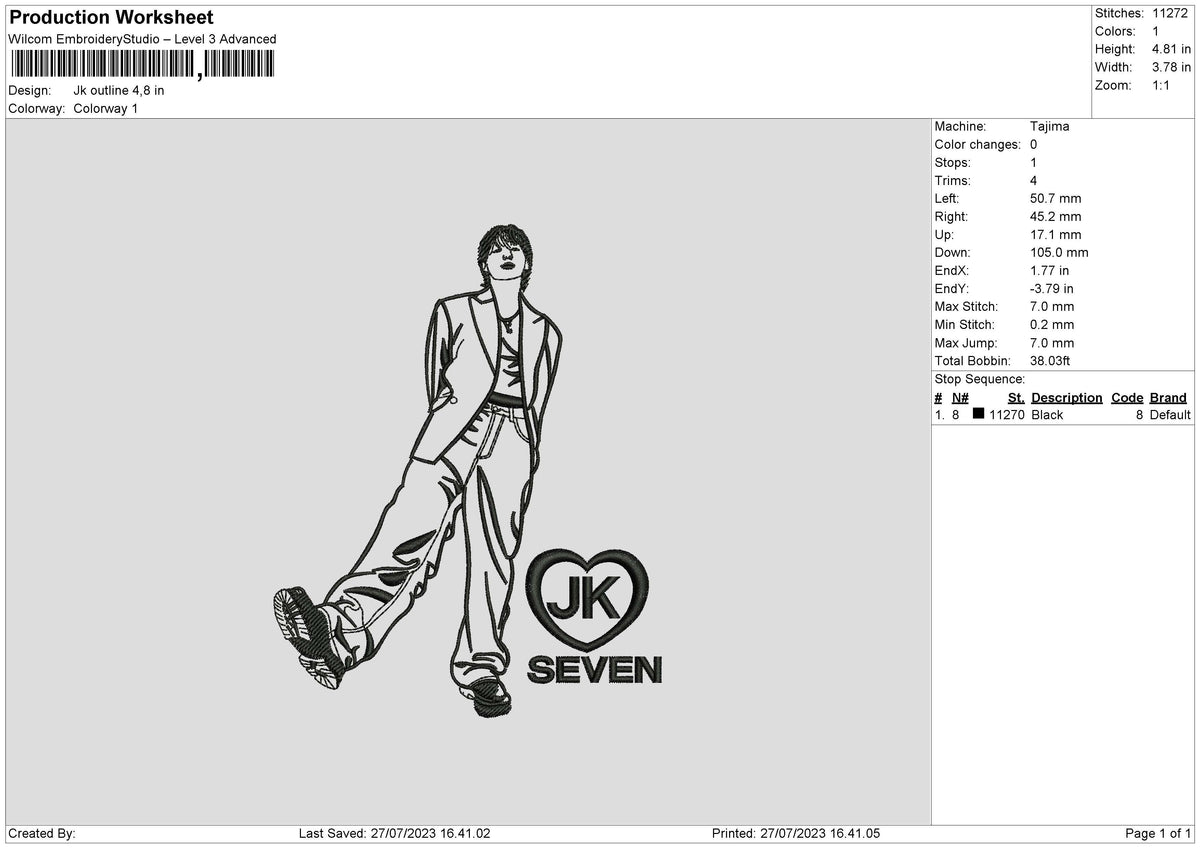 Jk Outline Embroidery File 6 sizes