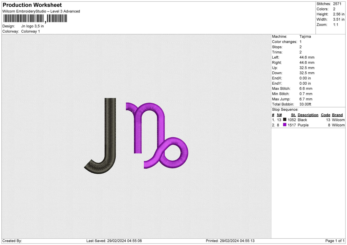 JN logo Embroidery File 6 size