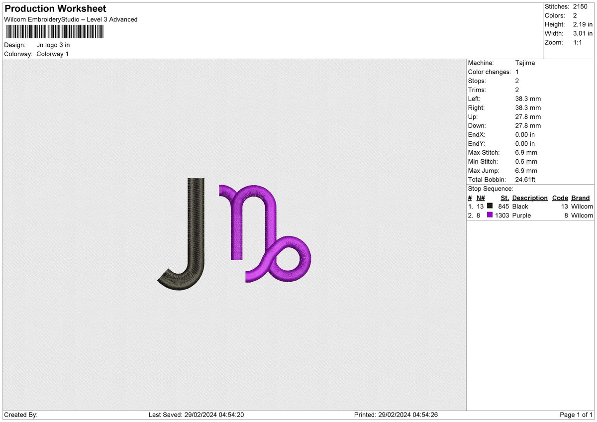 JN logo Embroidery File 6 size