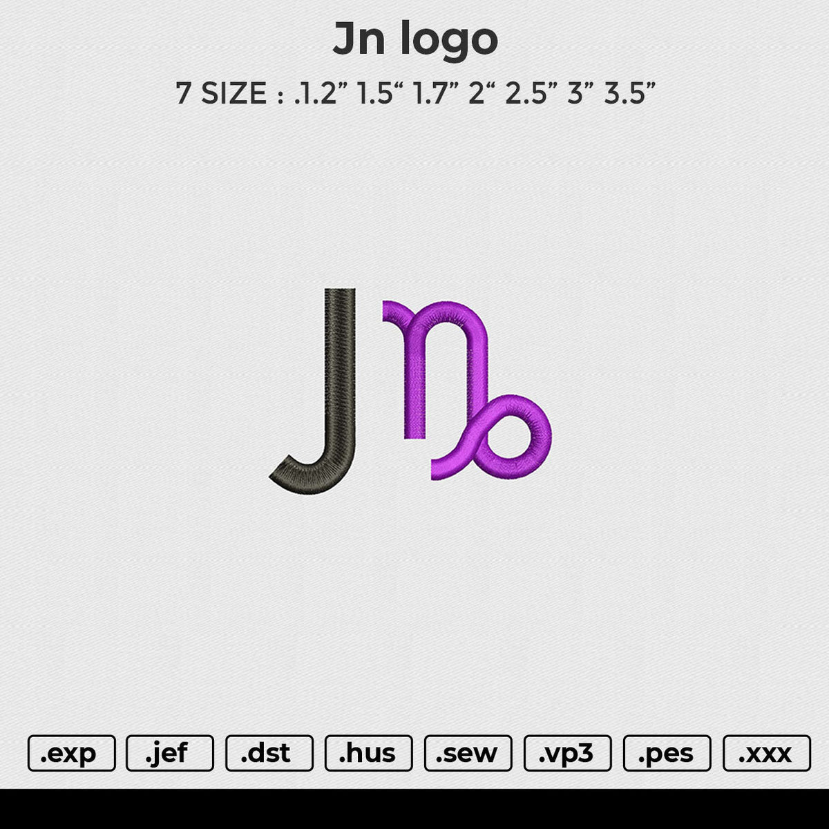 JN logo Embroidery File 6 size