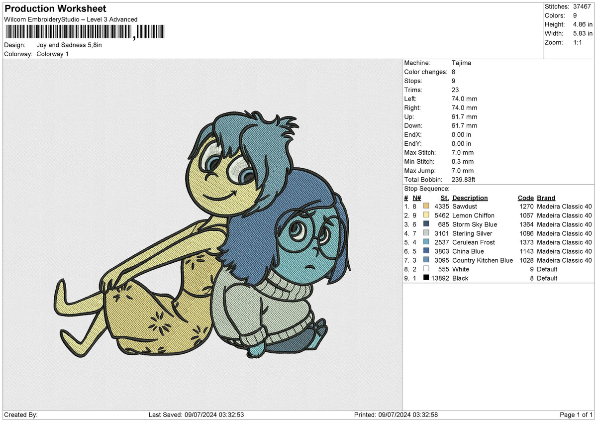 Joy and Sadness Embroidery File 6 size