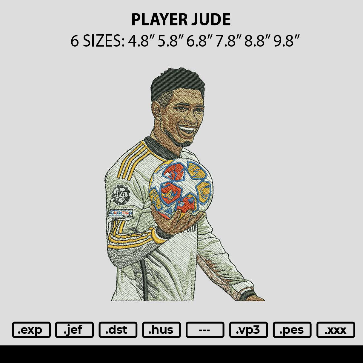 Player Jude Embroidery File 6 sizes