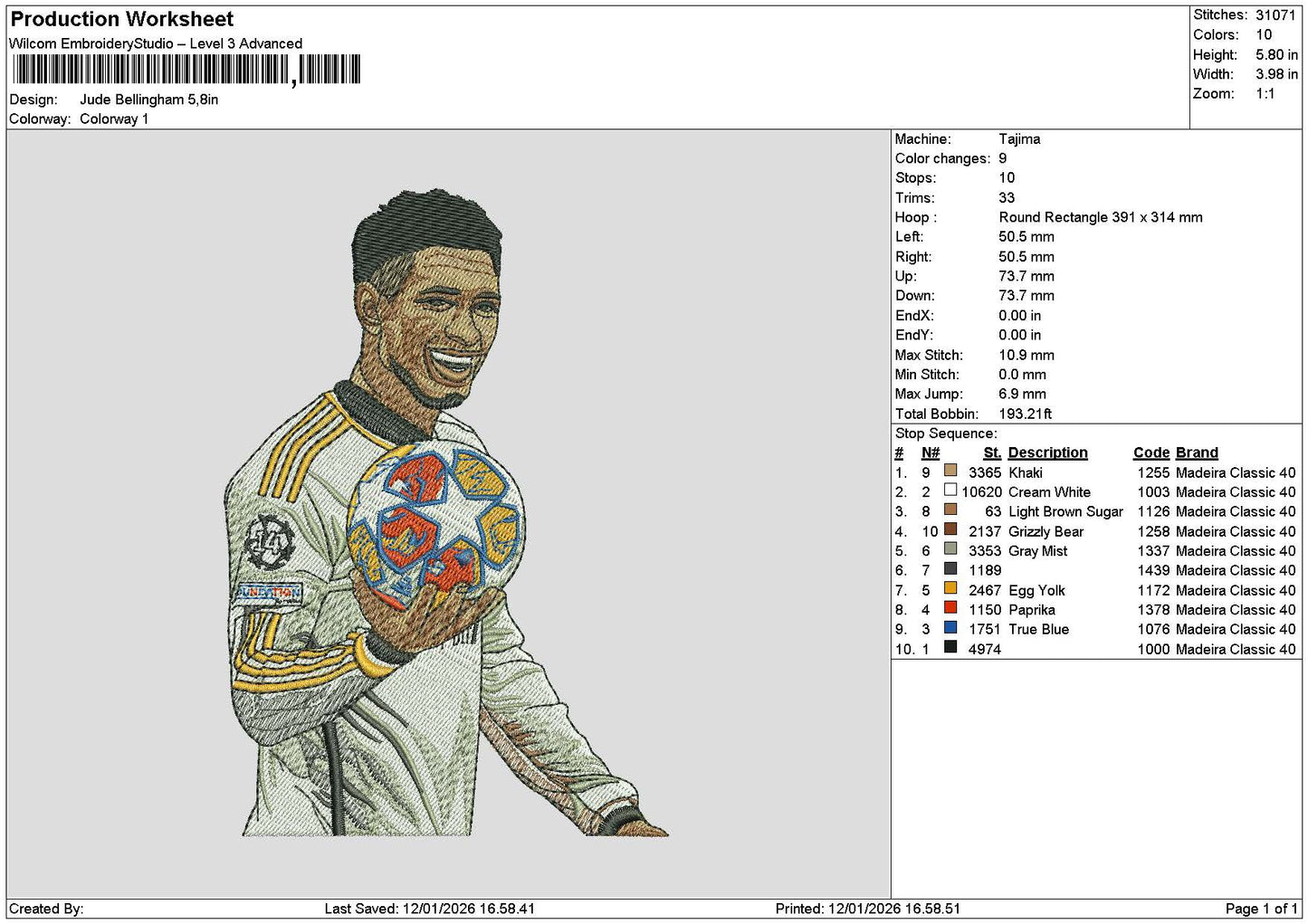 Player Jude Embroidery File 6 sizes