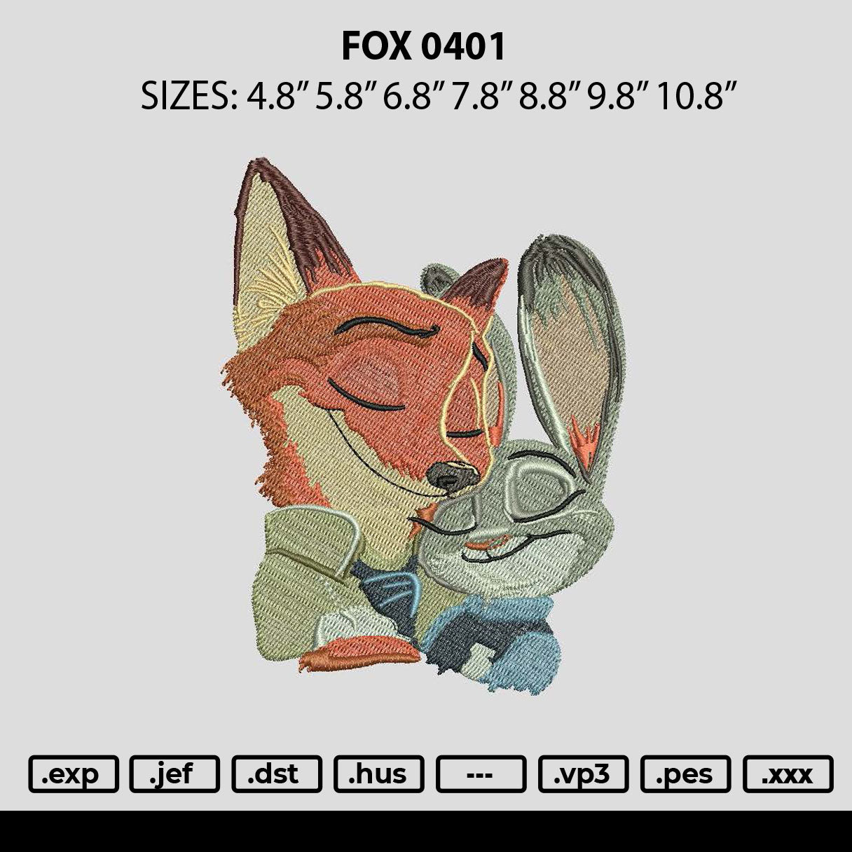 Fox 0401 Embroidery File 6 sizes