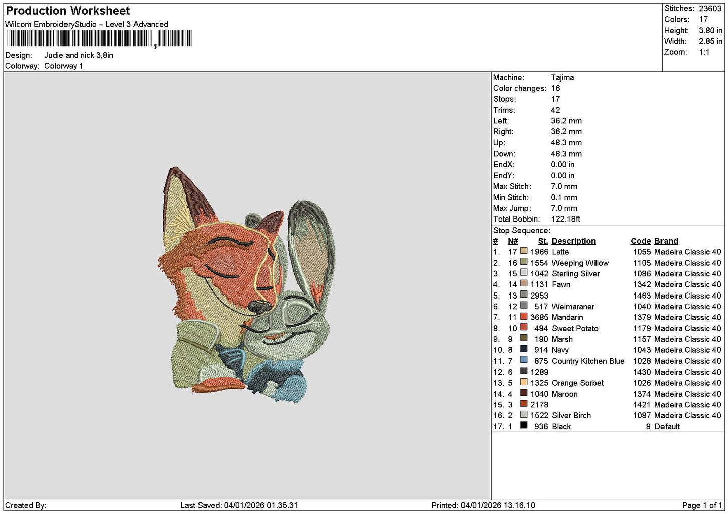 Fox 0401 Embroidery File 6 sizes
