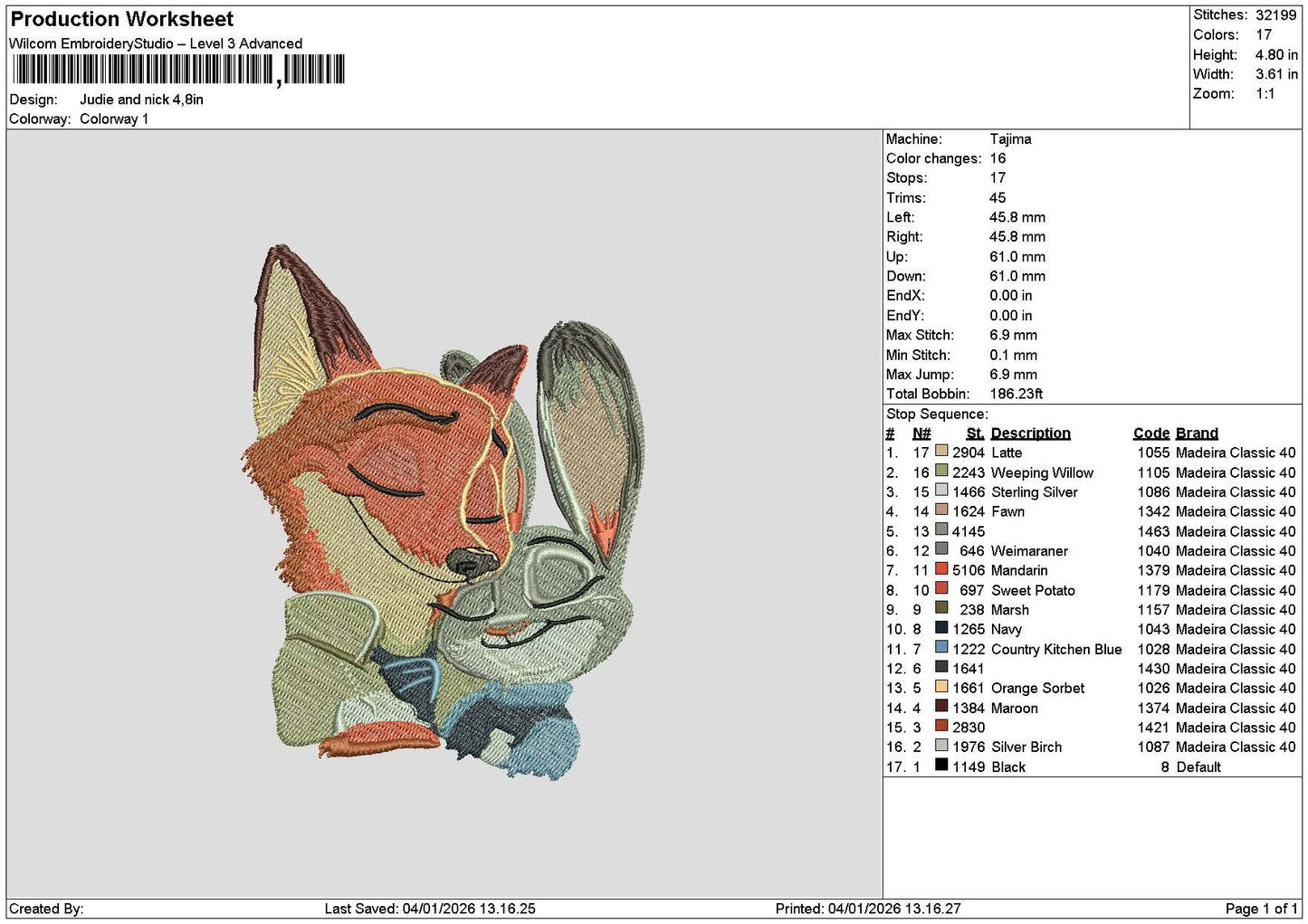 Fox 0401 Embroidery File 6 sizes