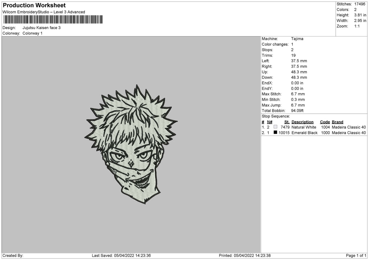 JUJUTSU KAISEN FACE Embroidery File 6 size