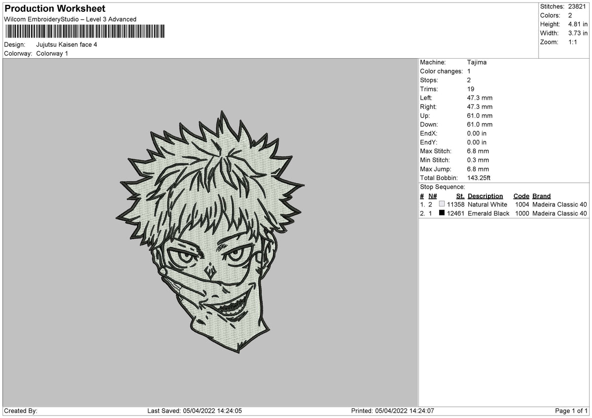 JUJUTSU KAISEN FACE Embroidery File 6 size