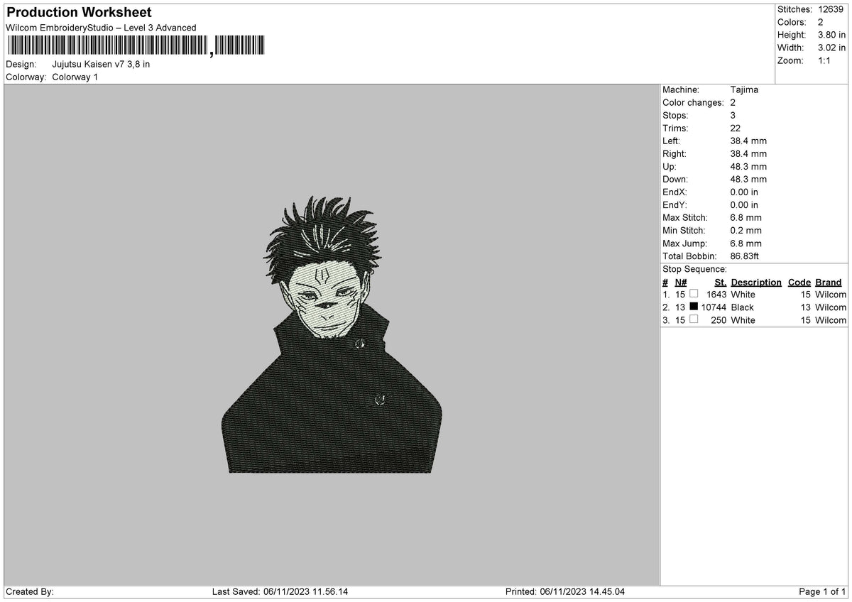 Jujutsu Kv7 Embroidery File 6 sizes