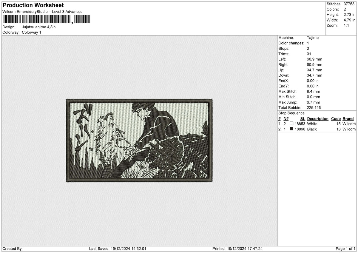 Jujutsu anime Embroidery File 6 size