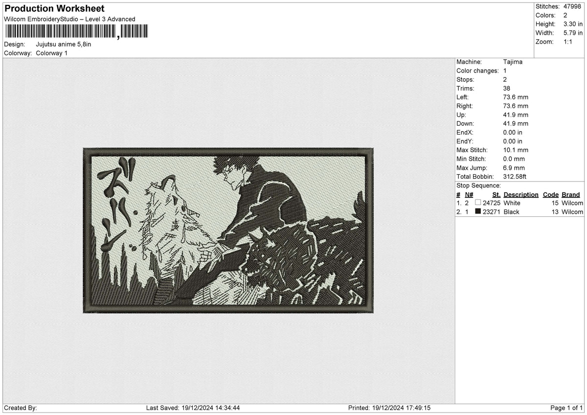 Jujutsu anime Embroidery File 6 size