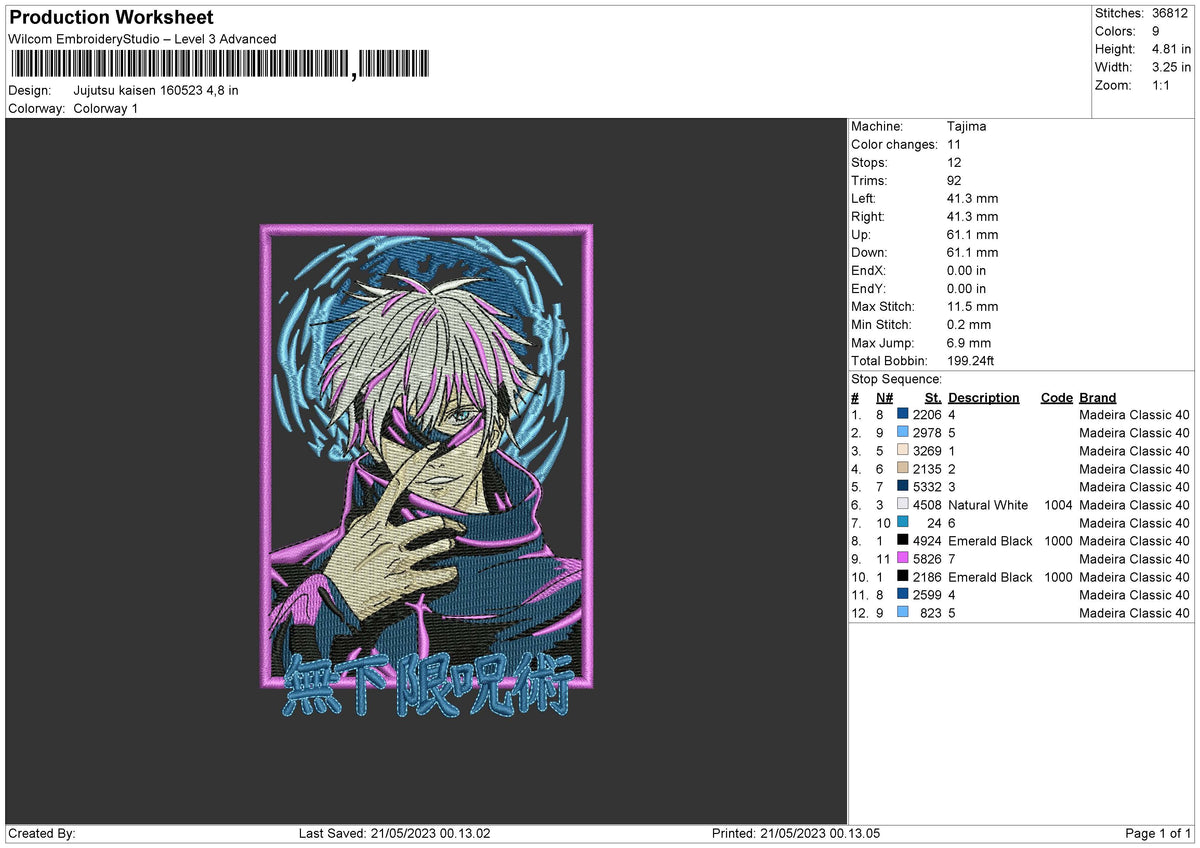 Jujutsu K 1605 Embroidery File 6 sizes