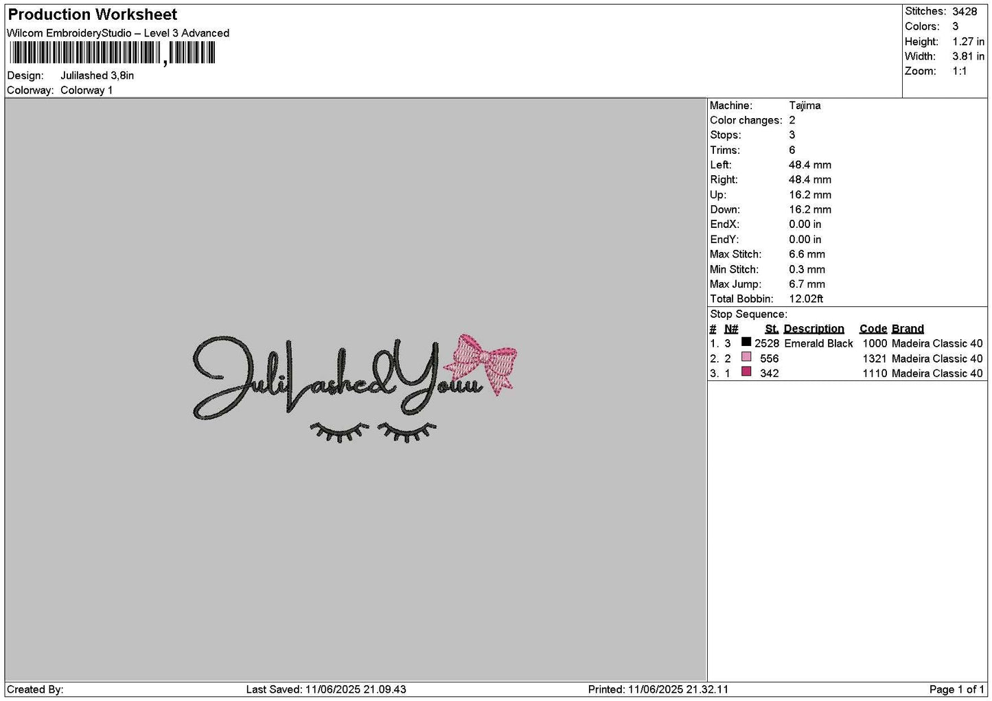 Julilatext Embroidery File 6 sizes
