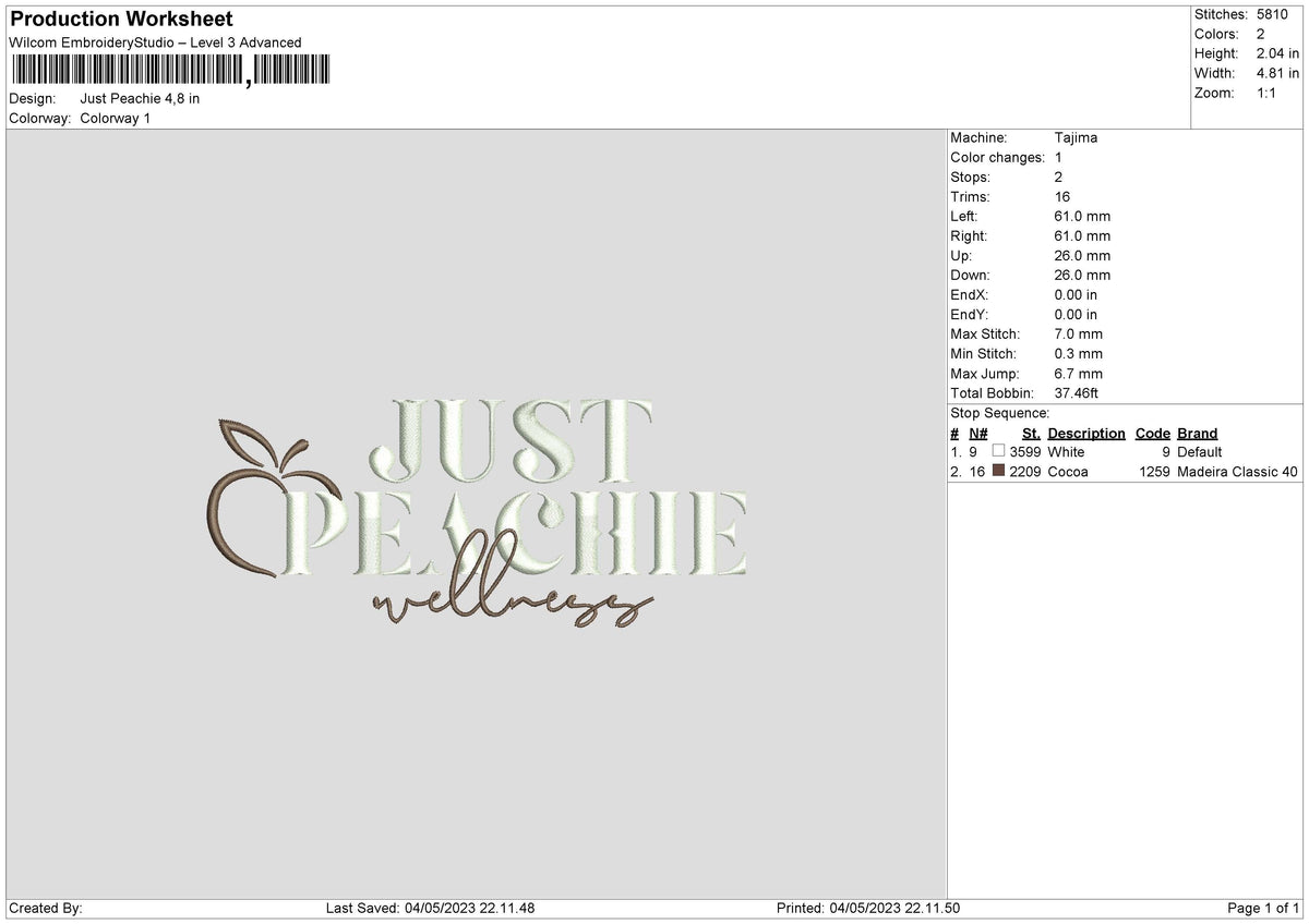 Just Peachie Embroidery File 6 sizes