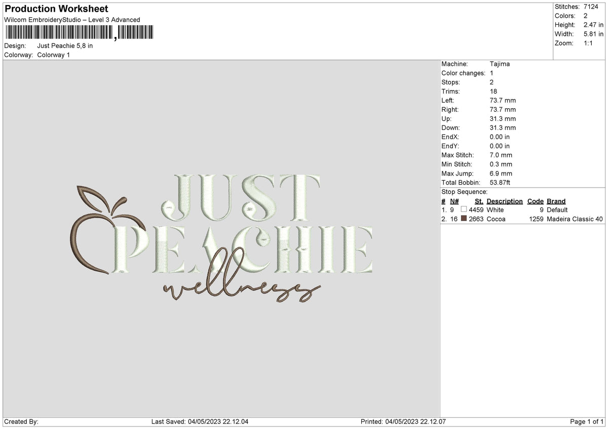 Just Peachie Embroidery File 6 sizes