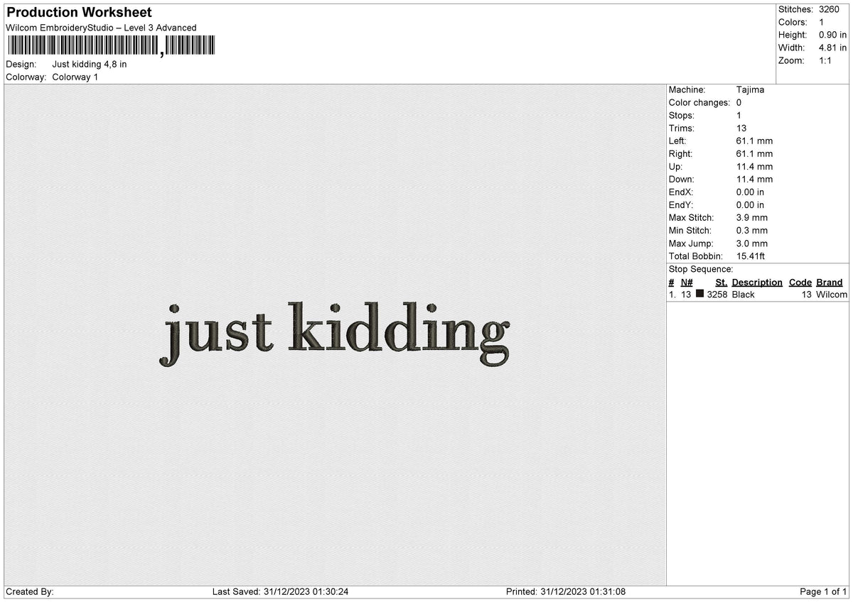 Just kidding Embroidery File 6 size