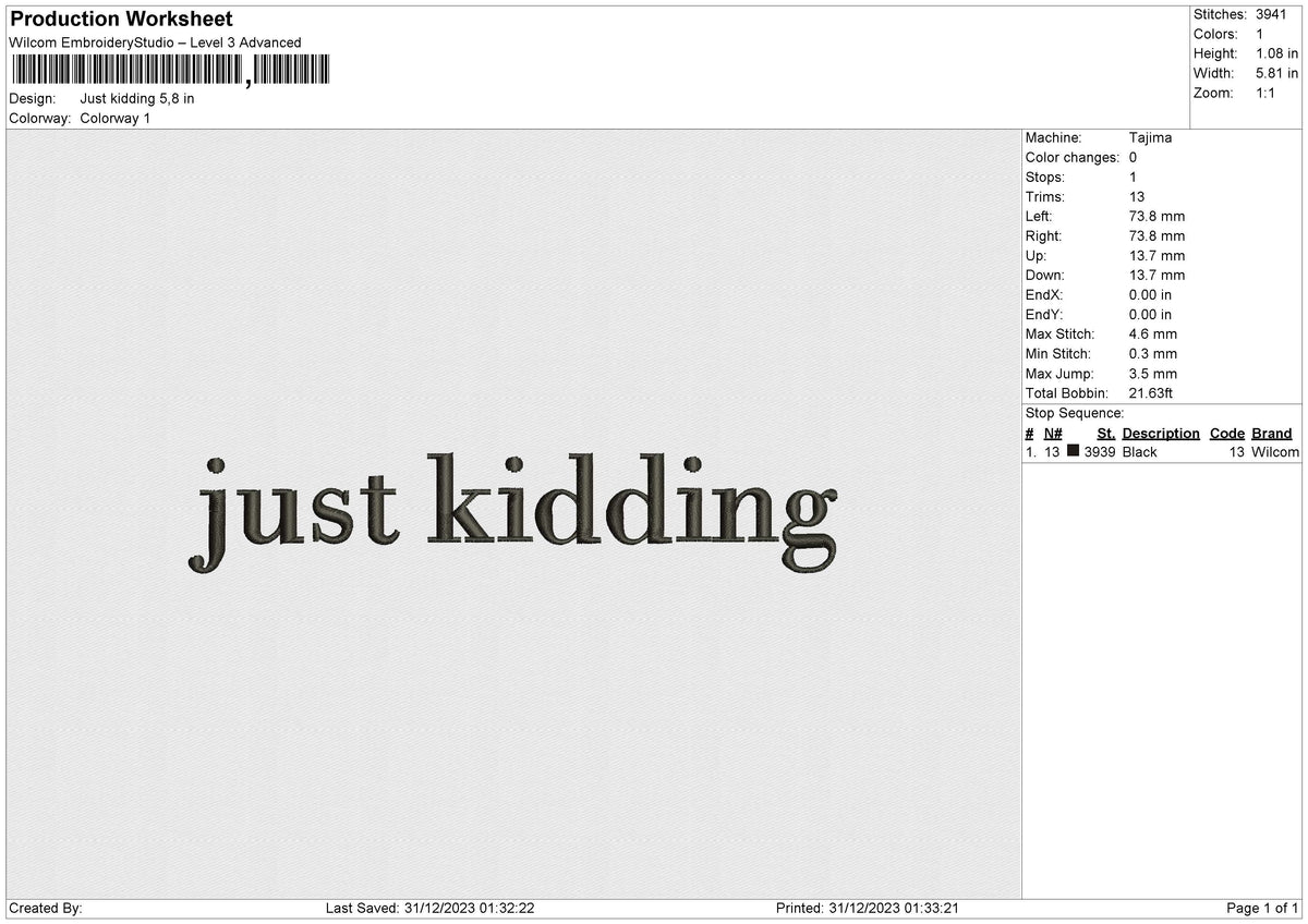 Just kidding Embroidery File 6 size