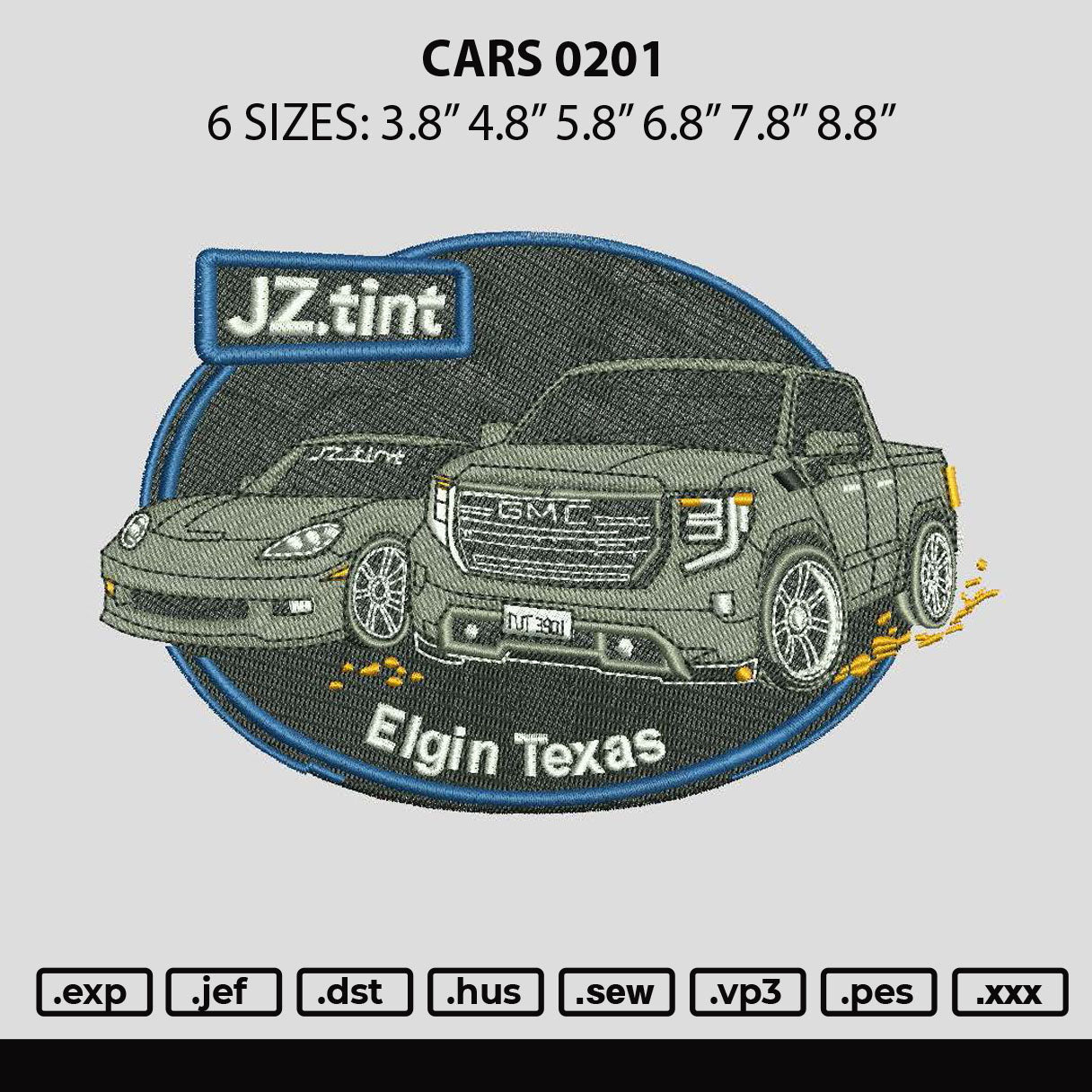 Cars 0201 Embroidery File 6 sizes