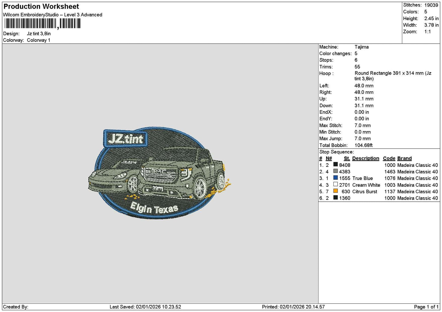 Cars 0201 Embroidery File 6 sizes