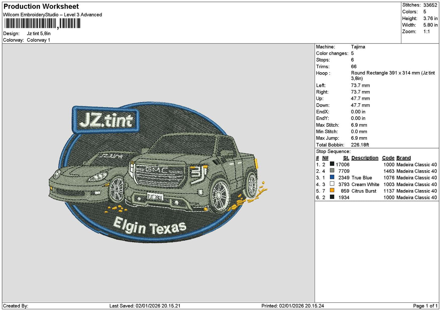 Cars 0201 Embroidery File 6 sizes