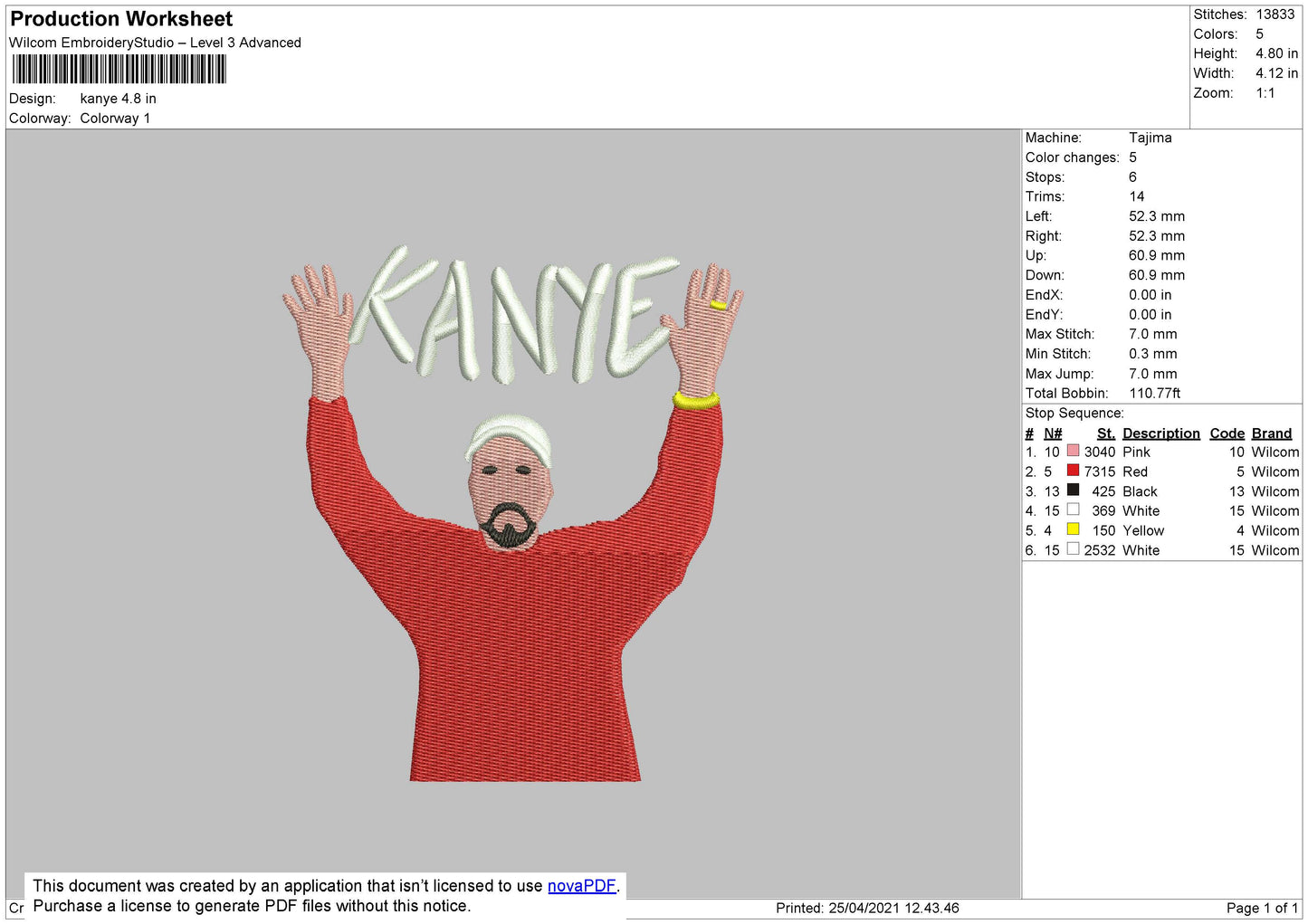 Kanye Embroidery File