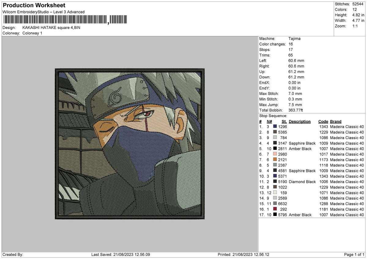 Kakashi Square Embroidery File 6 sizes