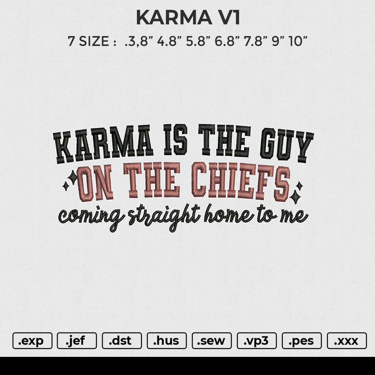 KARMA V1 Embroidery File 6 size