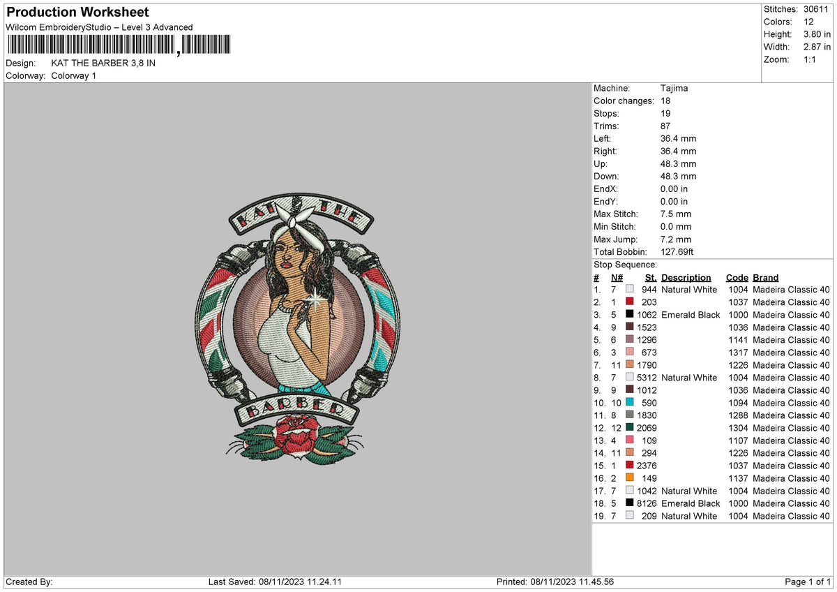 Kat Barber Embroidery File 6 Sizes