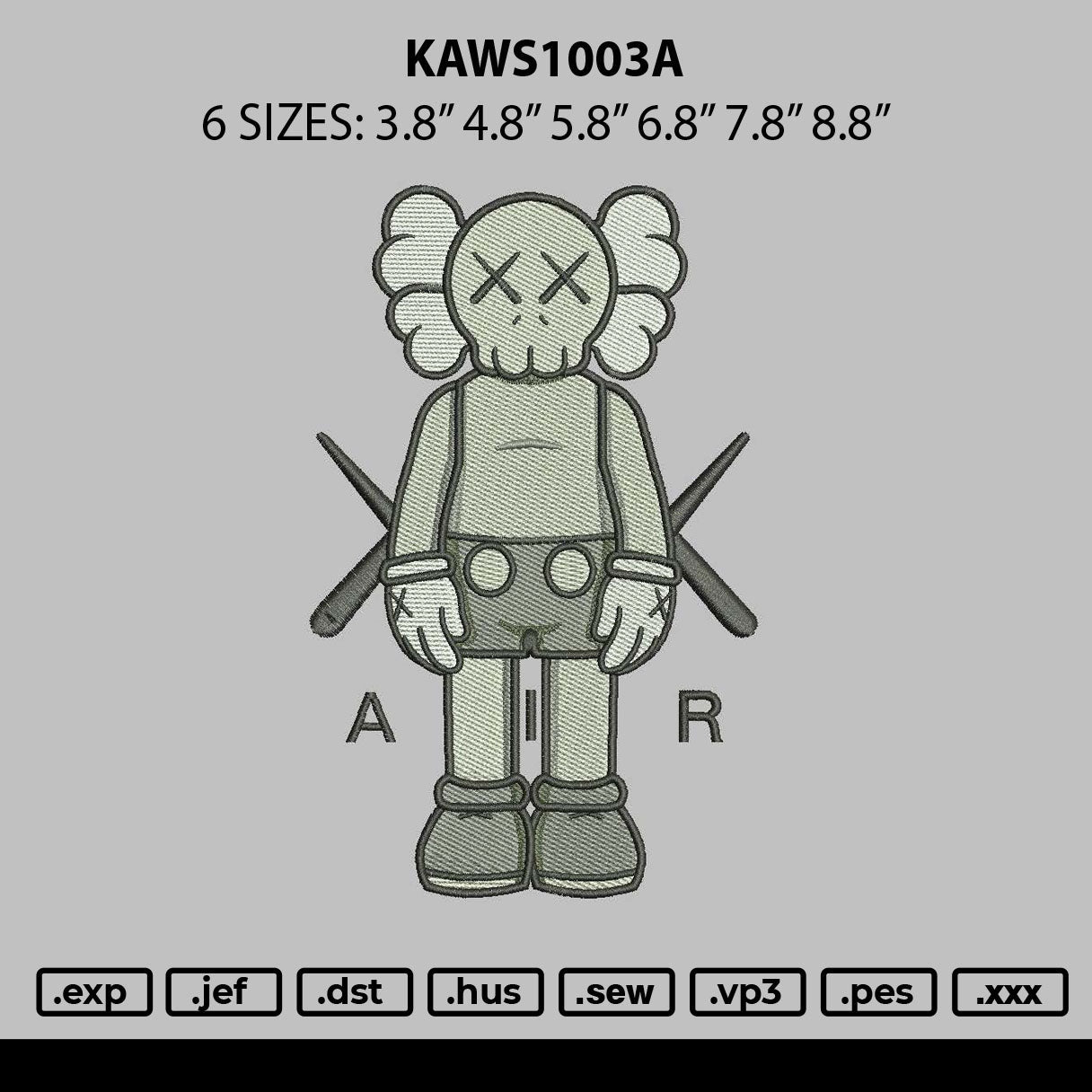 Kaws1003a Embroidery File 6 sizes