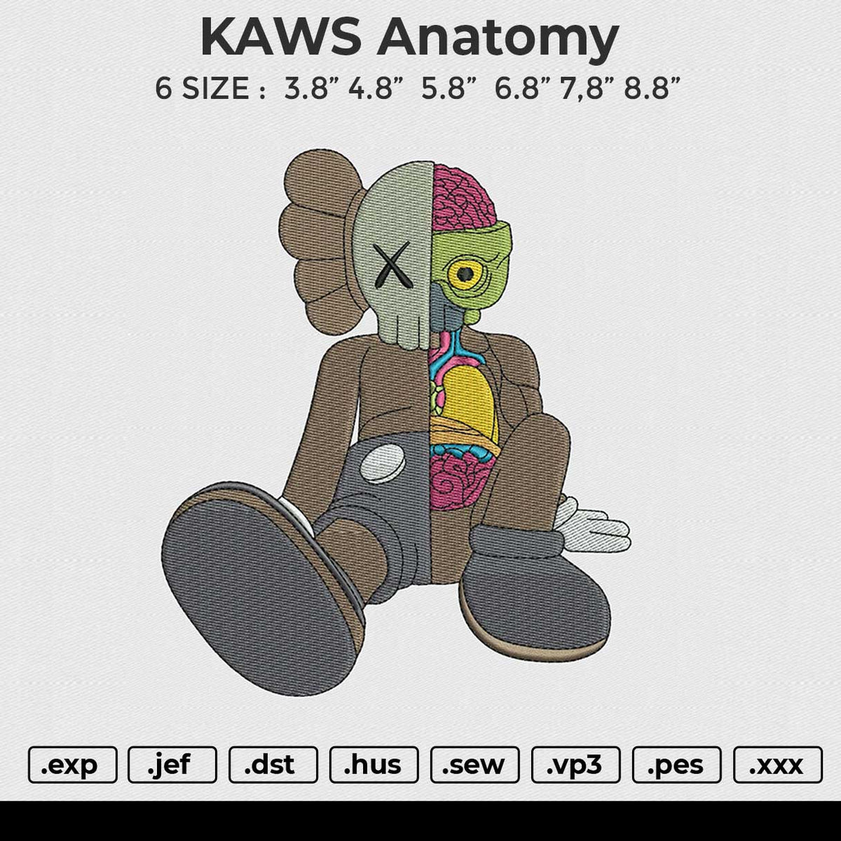 KAWS anatomy Embroidery File 6 size