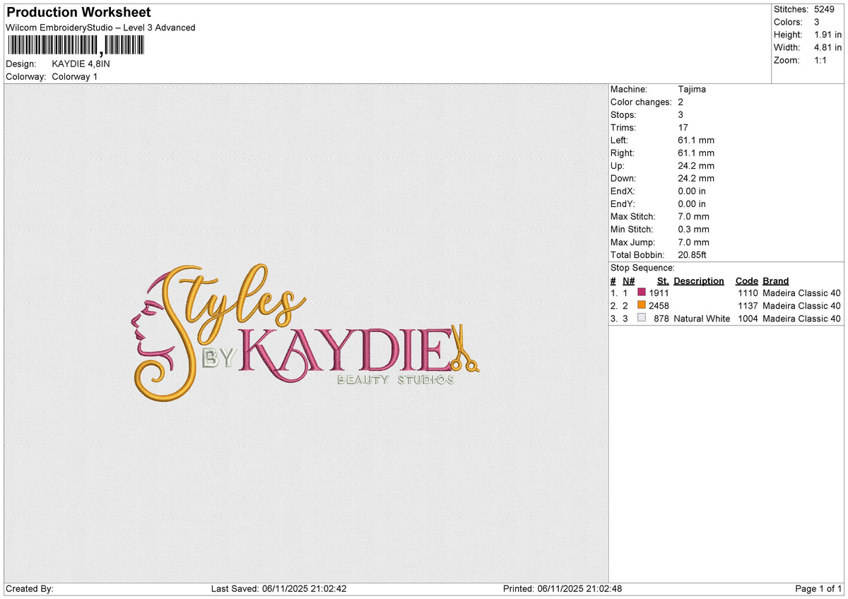 KAYDIE Embroidery File 6 sizes