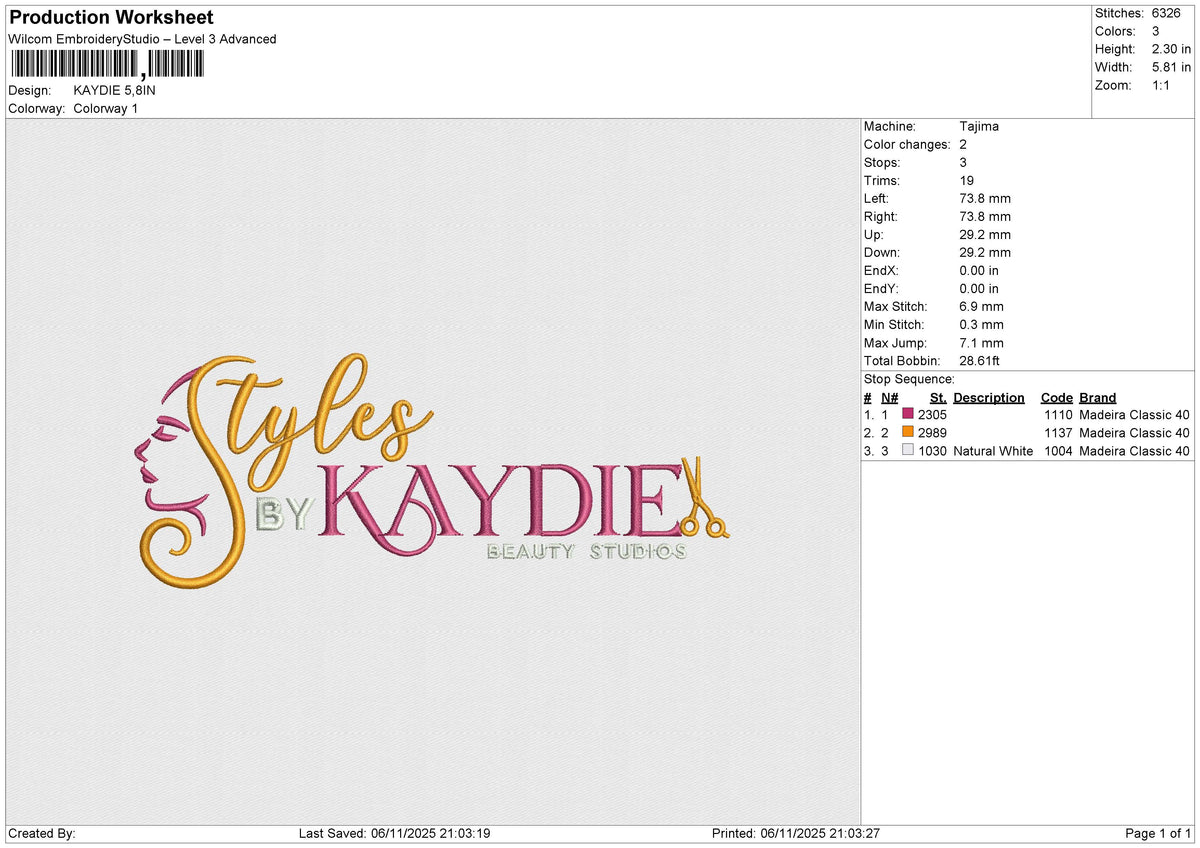 KAYDIE Embroidery File 6 sizes