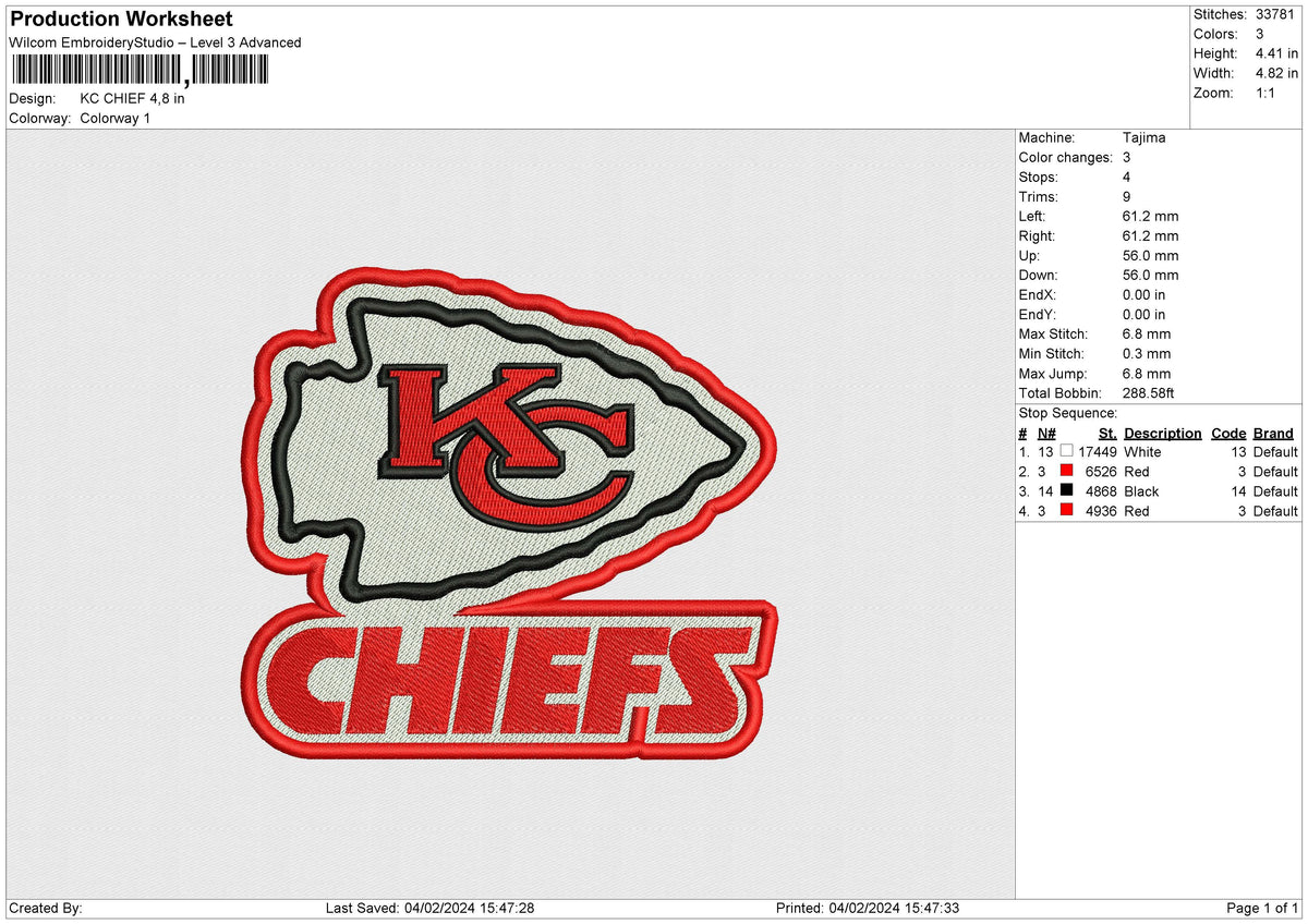 KC CHIEF Embroidery File 6 size