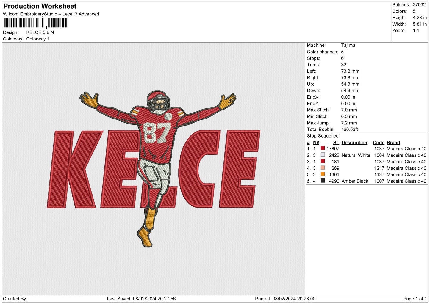 KELCE Embroidery File 6 size