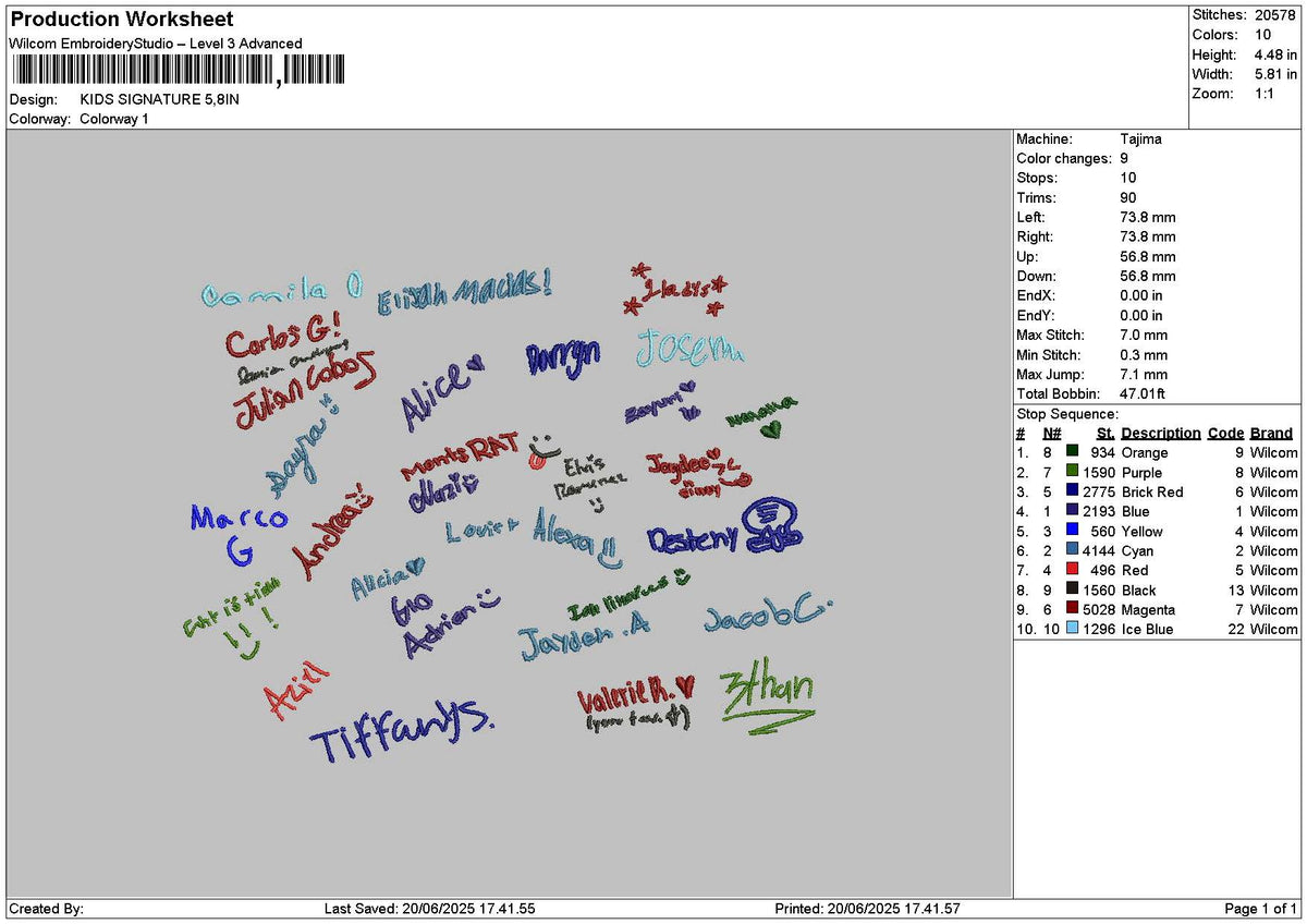 Kids Signature Embroidery File 6 sizes