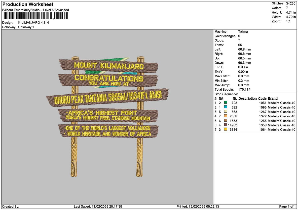 Kilimanjarotext Embroidery File 6 sizes