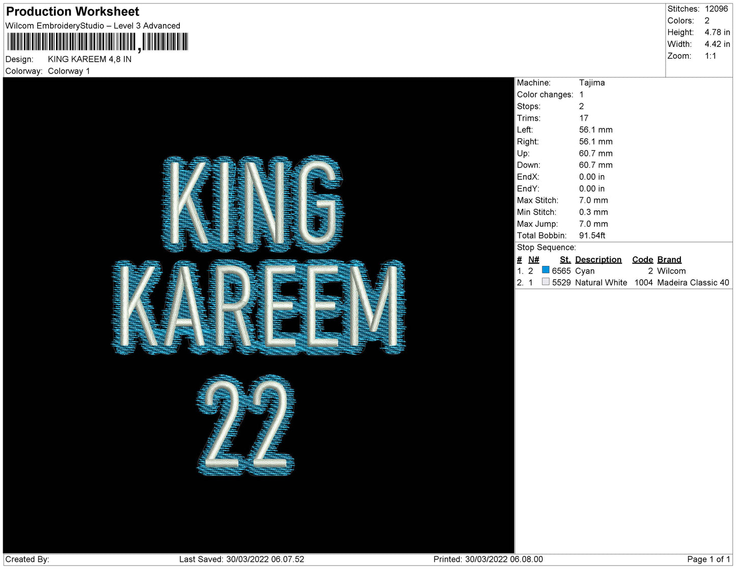 King Kareem Embroidery