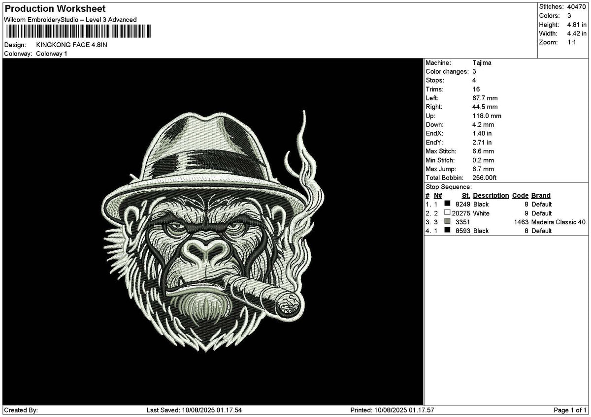 Kingkong 0908 Embroidery File 6 sizes
