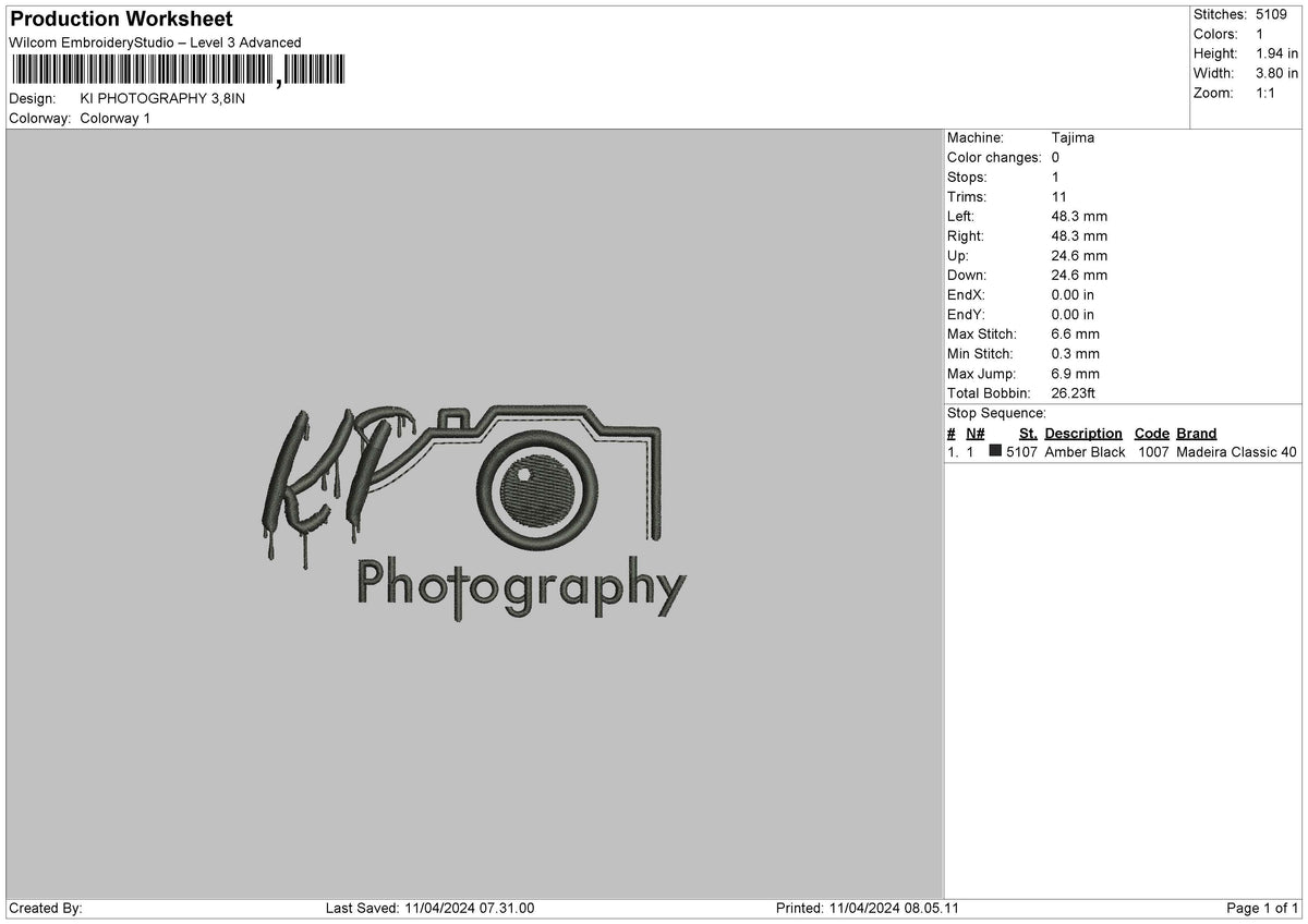 Photography1104 Embroidery File 6 sizes